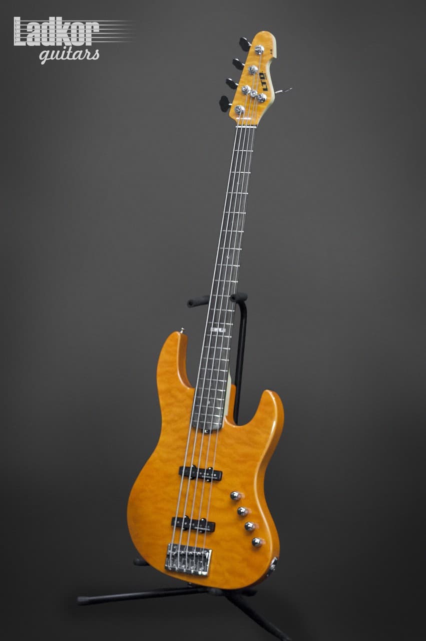 ESP LTD Elite J5 Quilted See Thru Amber Orange Jazz Bass V String Bass Japan