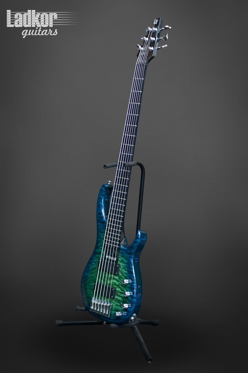 Modulus Quantum Q6 Quilt Blue Green Burst 6 String Bass