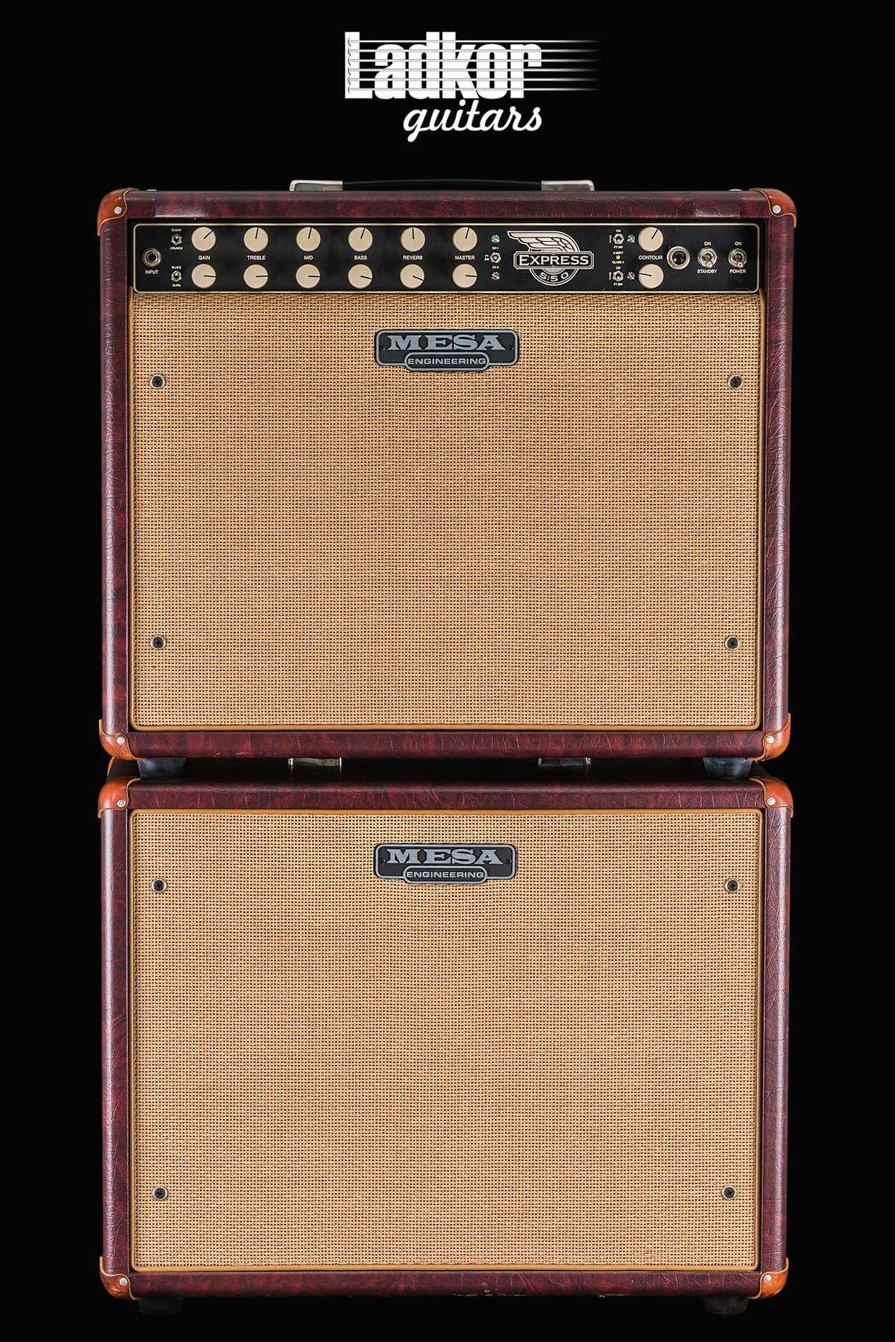Mesa Boogie Express 5:50 Custom Wine Taurus Tan Jute Grille Combo And Cabinet Stack
