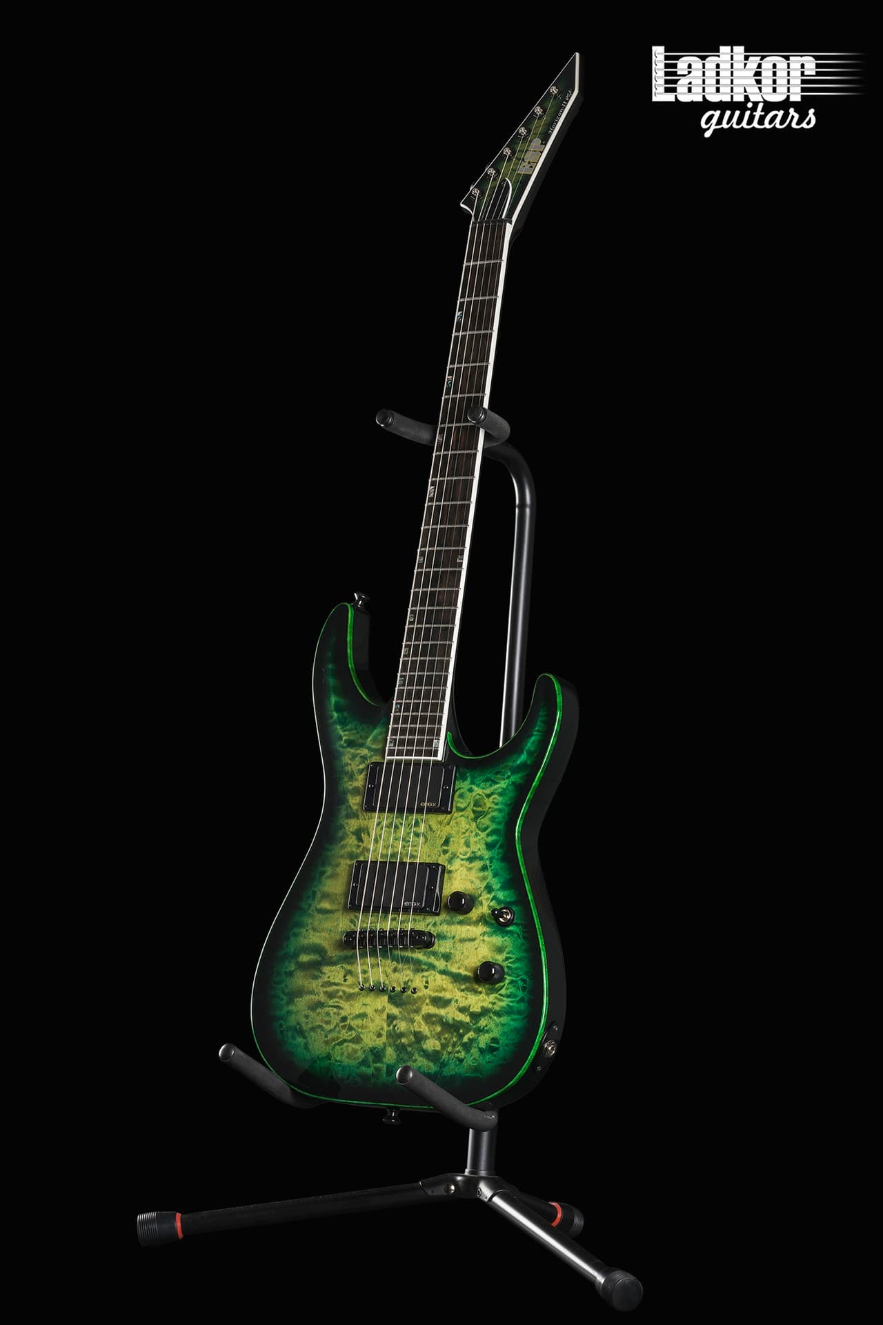ESP USA Horizon-II Quilt Maple Top Dark Lime Sunburst w/Matching Binding EMG NEW