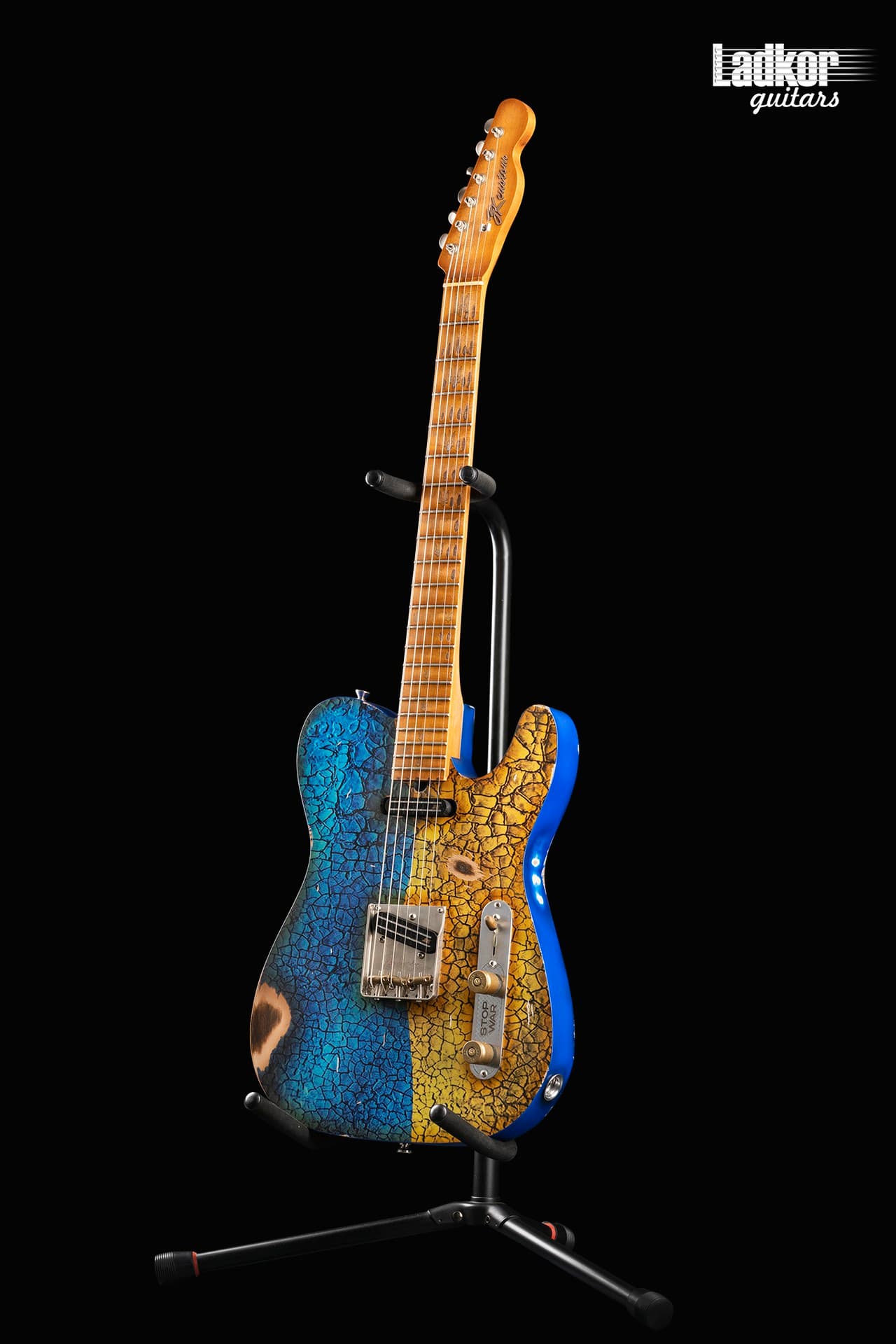 JK Custom Glorycaster Tele Satin Blue and Yellow Cracked Flag Relic NEW
