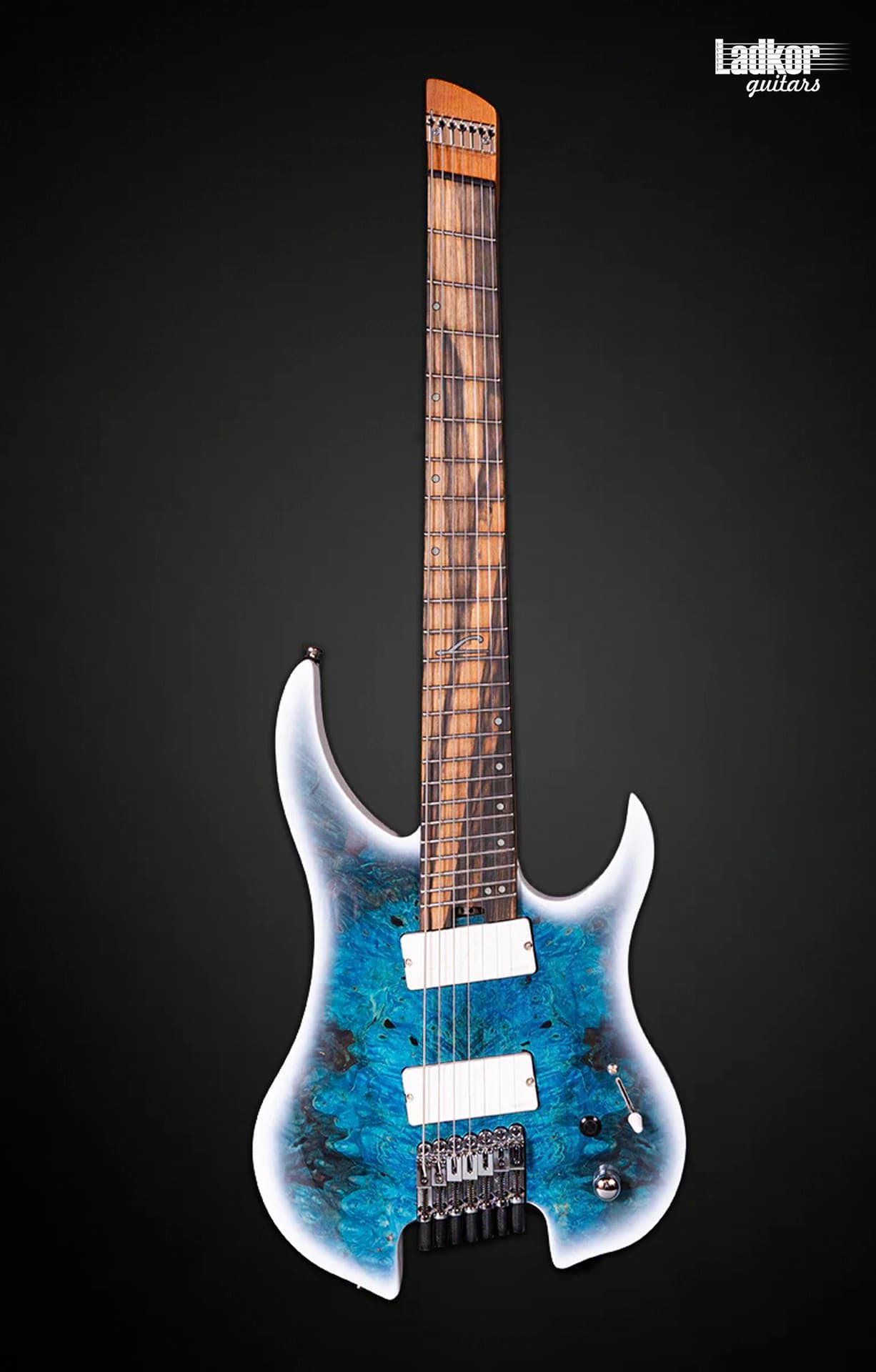 Legator G7FOD Arctic Blue Ghost Headless Fanned Fret MultiScale 7 String Fishman Fluence Overdrive Series Palemoon Ebony