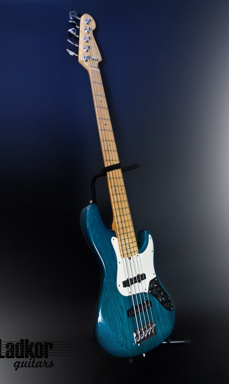 2008 Fender American Deluxe Ash Jazz Bass V Transparent Green